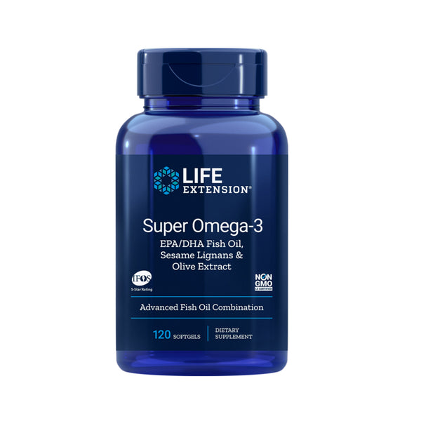 LIFE EXTENSION SUPER OMEGA 3 EPA/DHA HUILE DE POISSON, LIGNANS DE SÉSAME & EXTRAIT D'OLIVE 120 GELLES