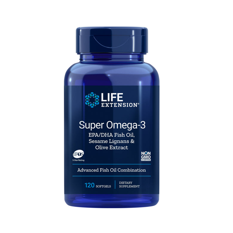 LIFE EXTENSION SUPER OMEGA 3 EPA/DHA FISH OIL, SESAME LIGNANS & OLIVE EXTRACT 120 SOFTGELS